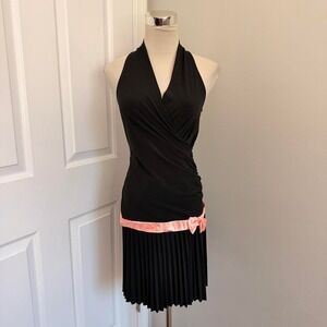 Y2K BLACK AND PINK CITY TRIANGLES HALTER NECK DROP‎ WAIST MIDI DRESS
